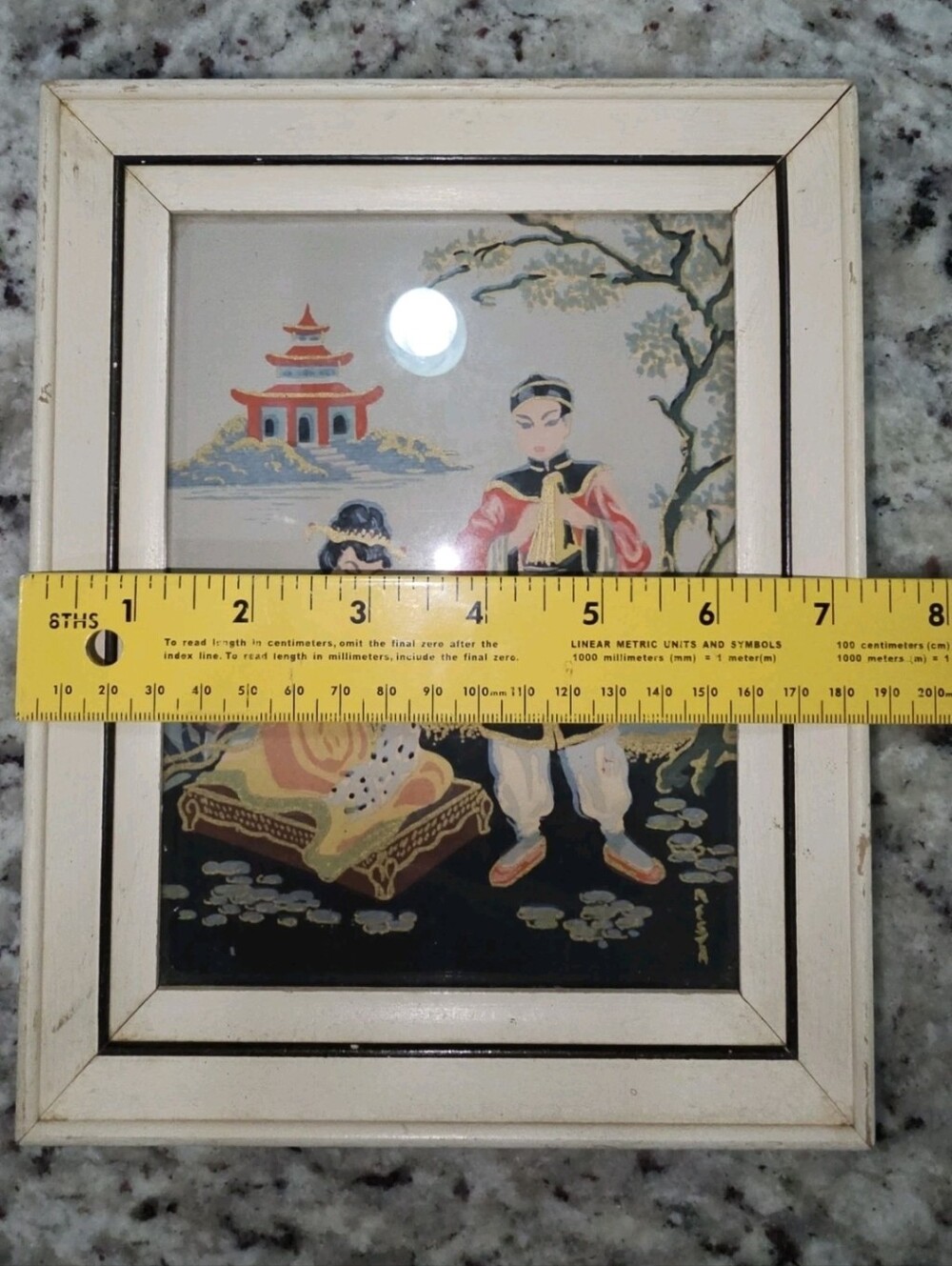 Mid-Century Japanese Signed Gouache Painting Vibrant Figures & Pagoda - Picture 14 of 15